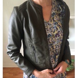 NWT Dark Army Green Faux Leather Jacket